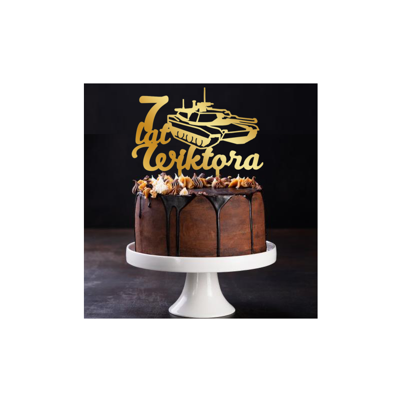 Topper na tort z czołgiem - złote plexi