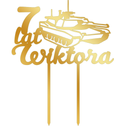 Topper na tort z czołgiem - złote plexi