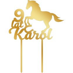 Topper na tort z koniem - złote plexi