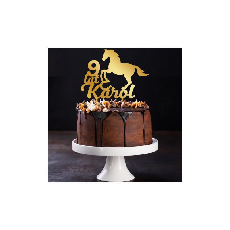 Topper na tort z koniem - złote plexi