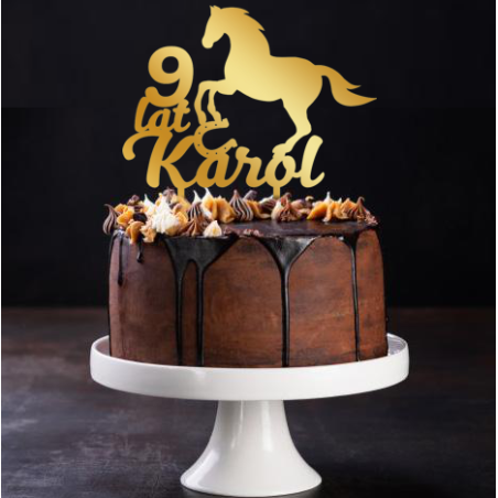 Topper na tort z koniem - złote plexi