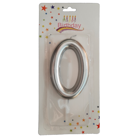 świeczka cyferka srebrna 0 na tort