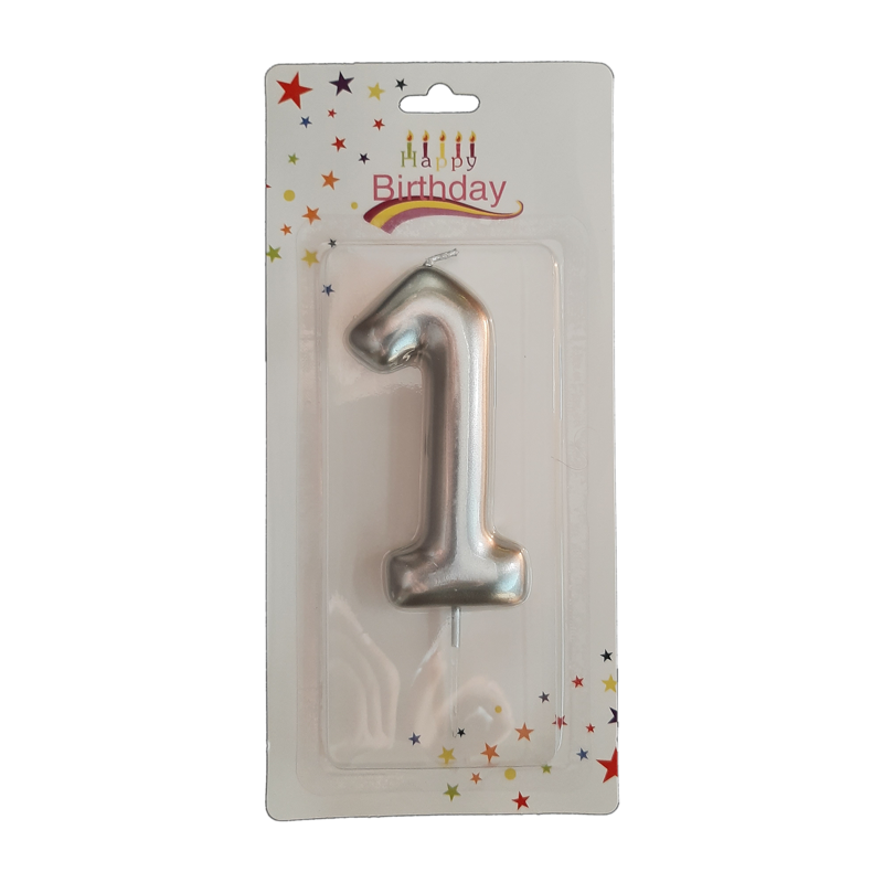 świeczka cyferka srebrna 1 na tort