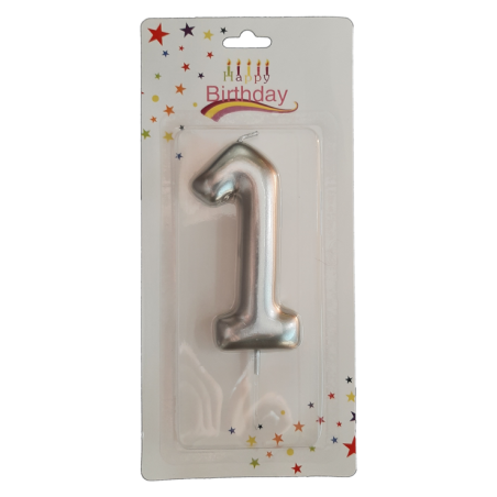 świeczka cyferka srebrna 1 na tort