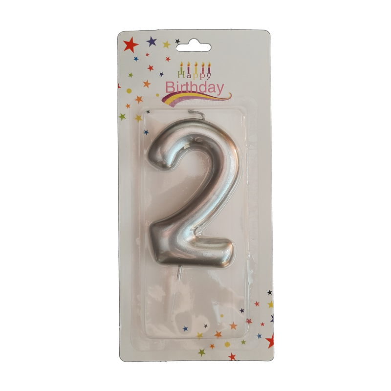 świeczka cyferka srebrna 2 na tort