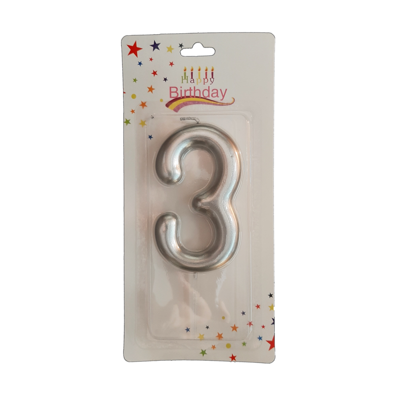 świeczka cyferka srebrna 3 na tort