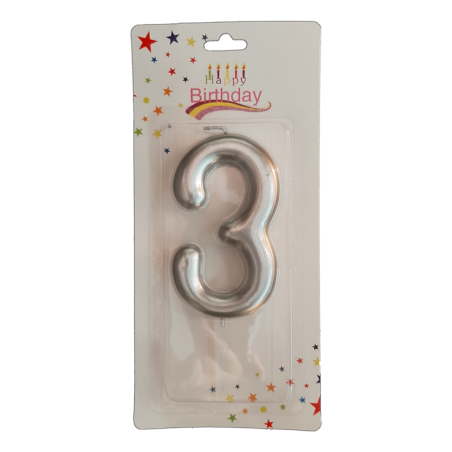 świeczka cyferka srebrna 3 na tort