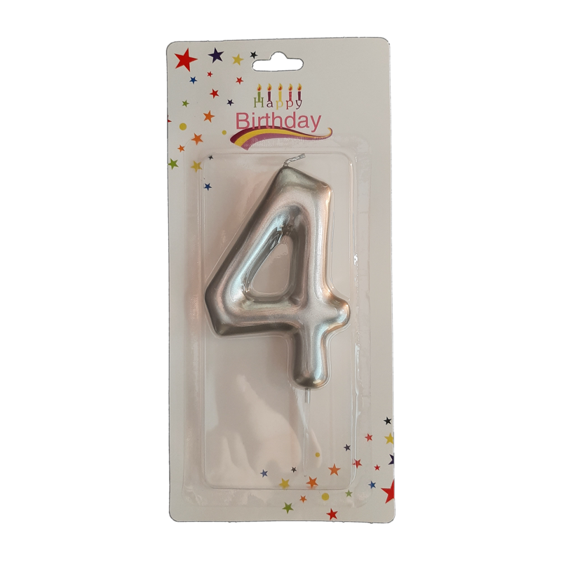 świeczka cyferka srebrna 4 na tort