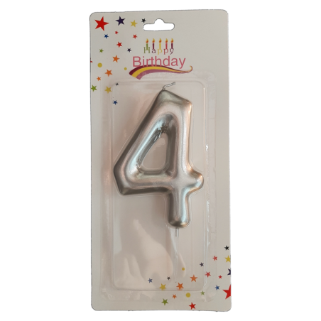 świeczka cyferka srebrna 4 na tort