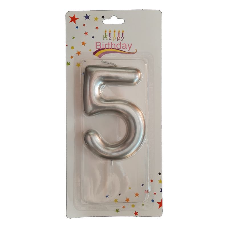 świeczka cyferka srebrna 5 na tort