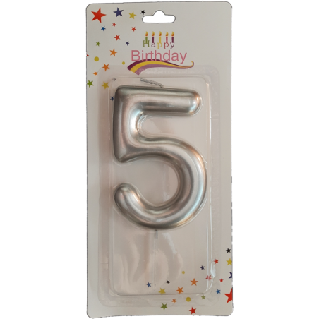 świeczka cyferka srebrna 5 na tort