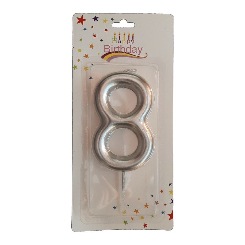 świeczka cyferka srebrna 8 na tort