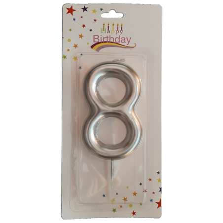 świeczka cyferka srebrna 8 na tort