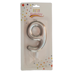 świeczka cyferka srebrna 9 na tort