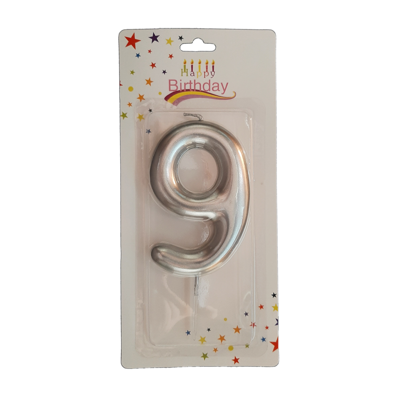 świeczka cyferka srebrna 9 na tort