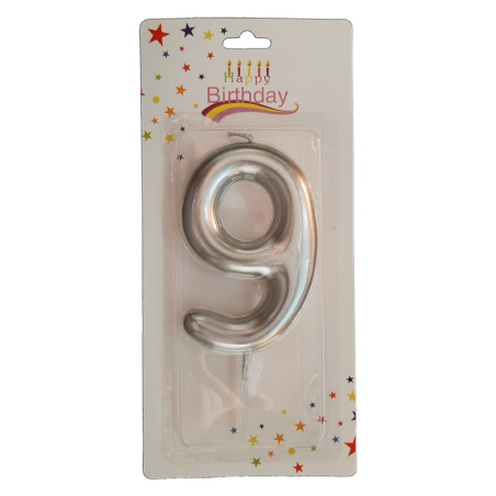 świeczka cyferka srebrna 9 na tort