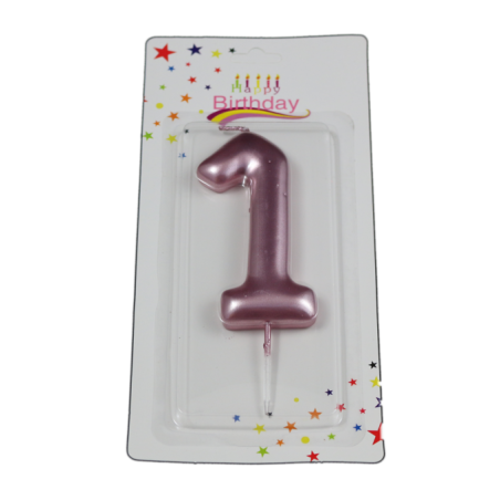 świeczka cyferka różowa 1 na tort