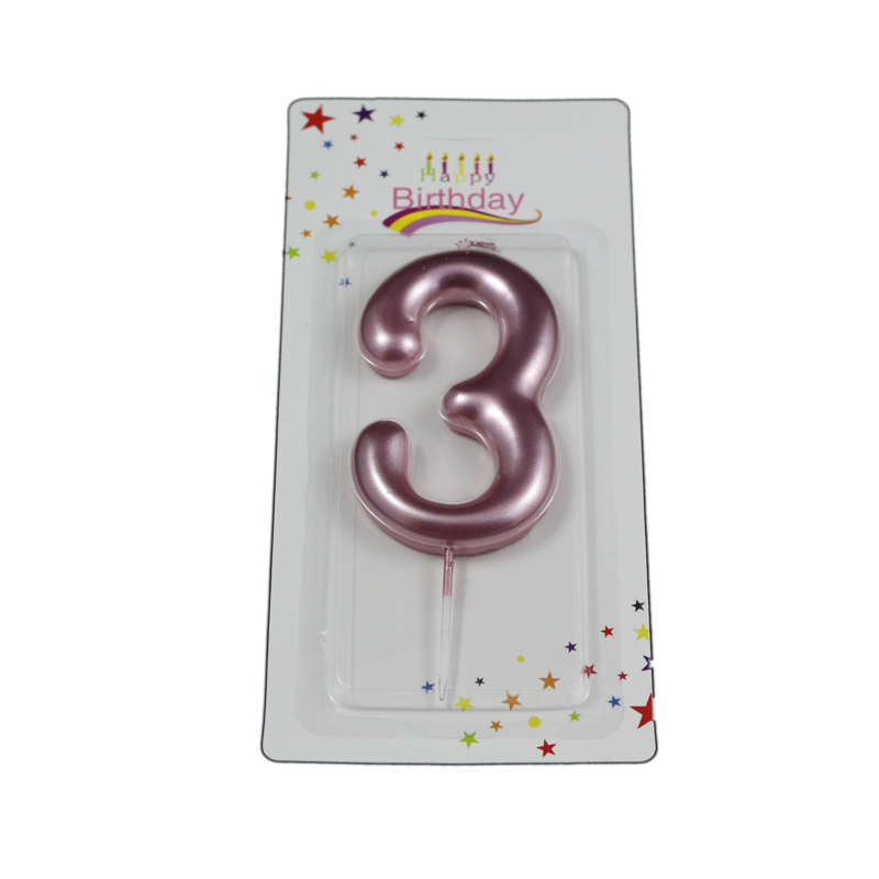 świeczka cyferka różowa 3 na tort
