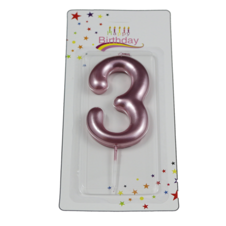 świeczka cyferka różowa 3 na tort
