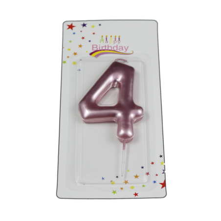 świeczka cyferka różowa 4 na tort