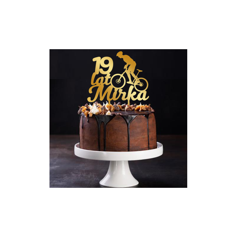 Topper na tort z rowerzystą - złote plexi