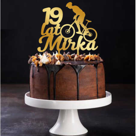 Topper na tort z rowerzystą - złote plexi