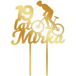 Topper na tort z rowerzystą - złote plexi