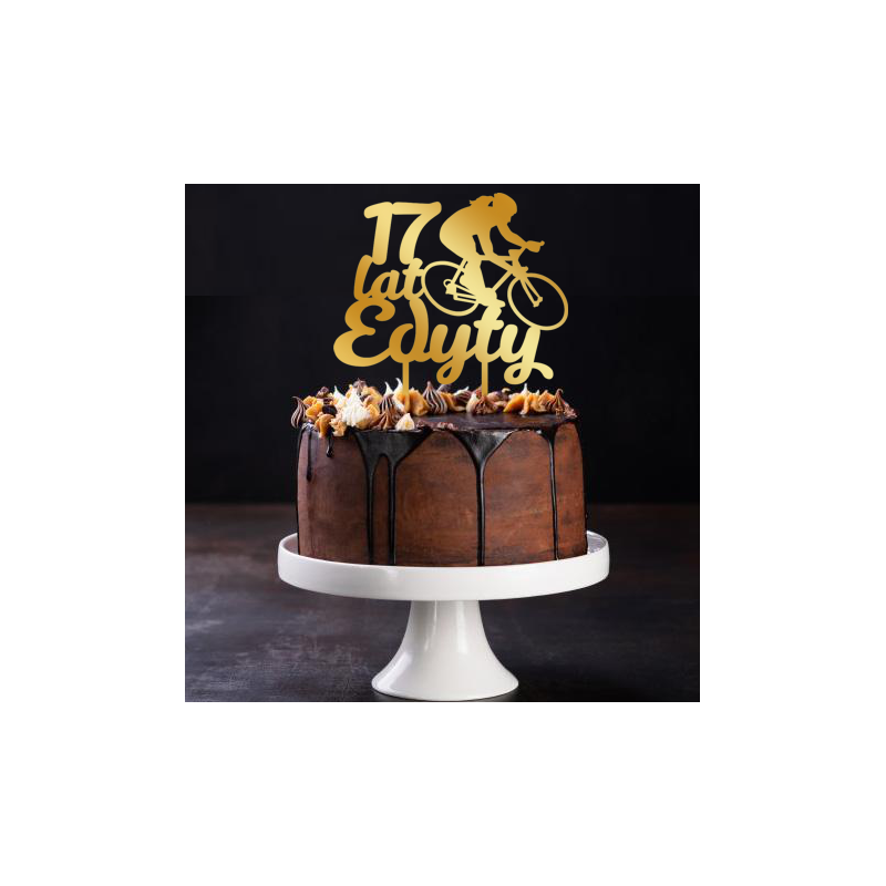 Topper na tort z rowerzystką - złote plexi