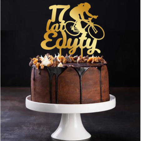 Topper na tort z rowerzystką - złote plexi
