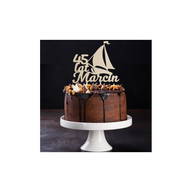 Topper na tort z żaglówką - sklejka