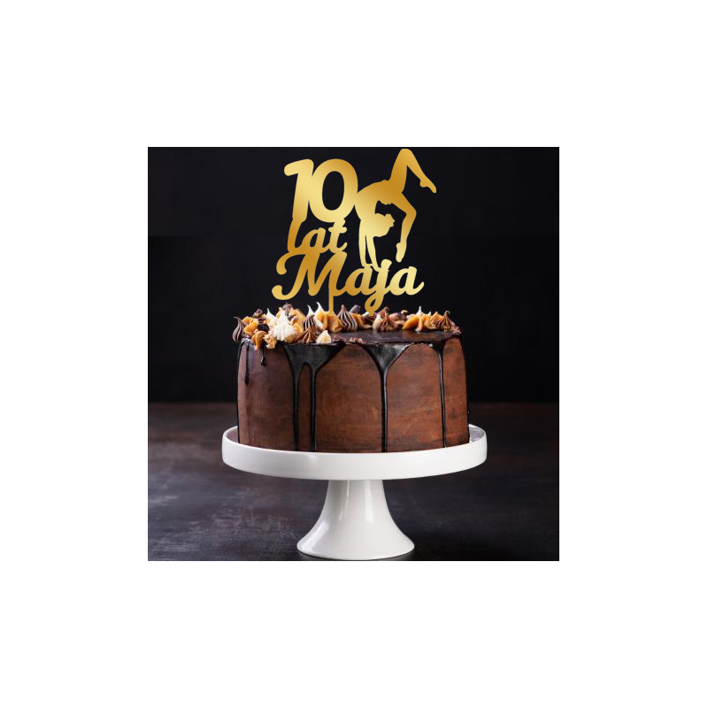 Topper na tort z gimnastyczką - złote plexi