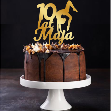 Topper na tort z gimnastyczką - złote plexi