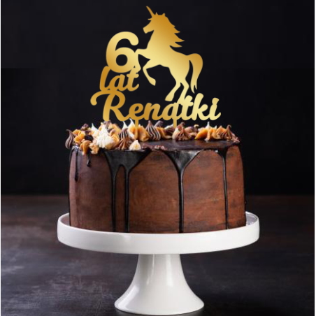 Topper na tort z jednorożcem - złote plexi