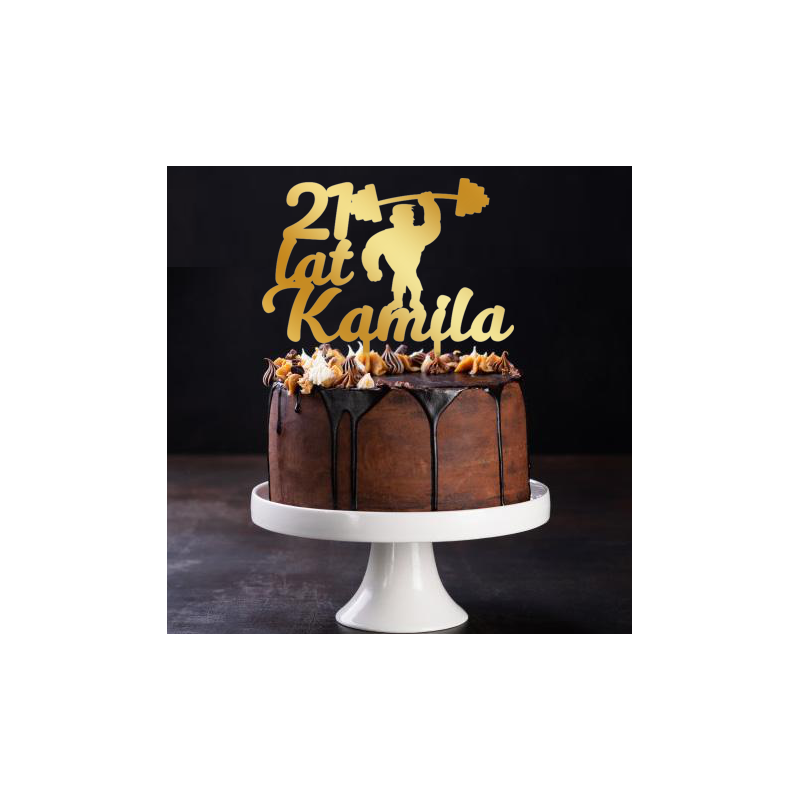 Topper na tort z siłaczem, kulturystą - złote plexi