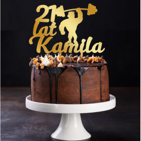 Topper na tort z siłaczem, kulturystą - złote plexi