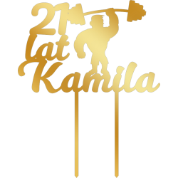 Topper na tort z siłaczem, kulturystą - złote plexi