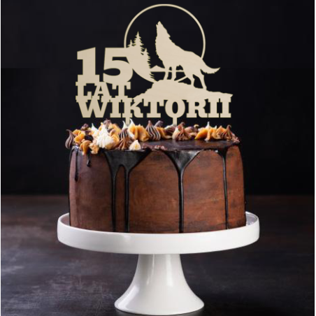 Topper na tort z wilkiem - sklejka