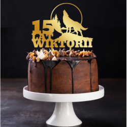 Topper na tort z wilkiem - złote plexi