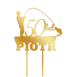 Topper na tort dla wędkarza -złote plexi