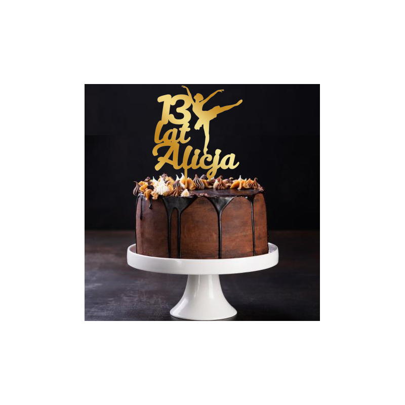 Topper na tort z baletnicą - złote plexi