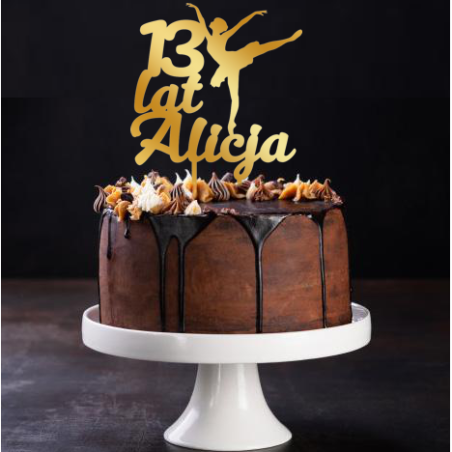 Topper na tort z baletnicą - złote plexi