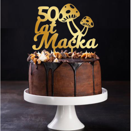 Topper na tort dla grzybiarza -złote plexi